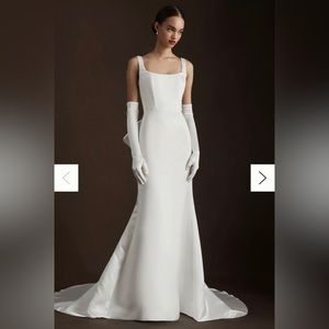 Anthropologie Wtoo by Watters Laurie Square Neck Bow Satin Wedding Dress